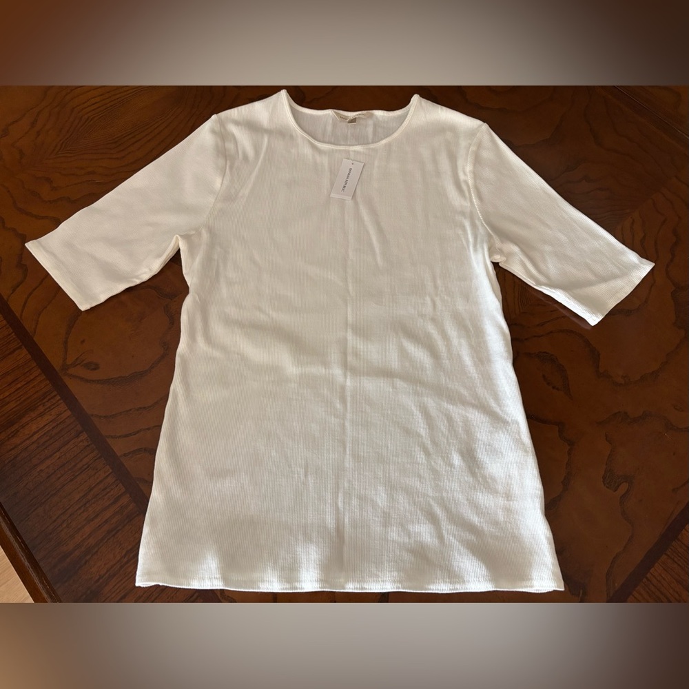 Banana Republic 3/4 Sleeve Round Neck White Ribbed Tshirt Top Petite Large